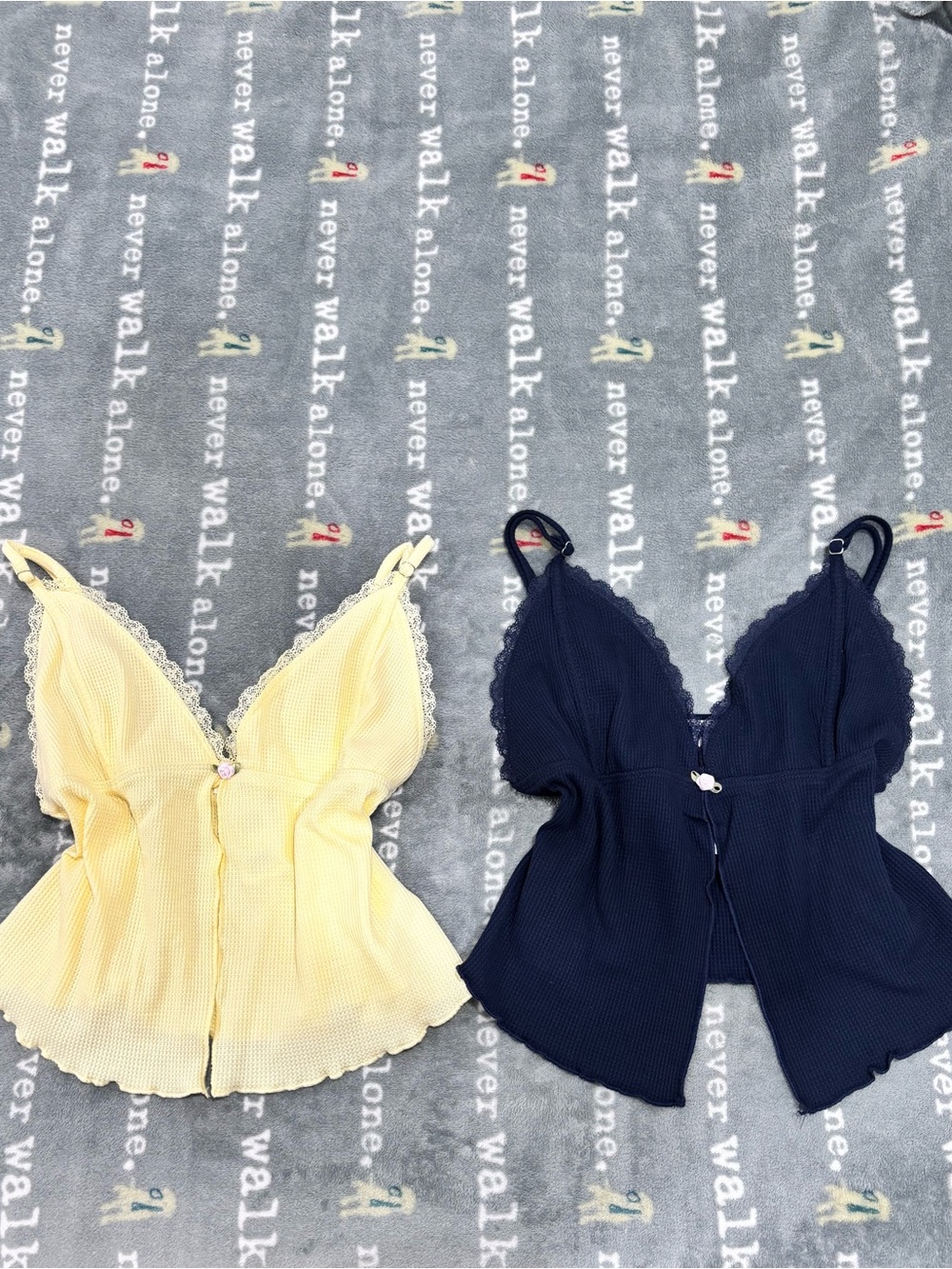 y2k/coquette/romantic Feminine Lace-Trim Cami bundle in Yellow and Navy